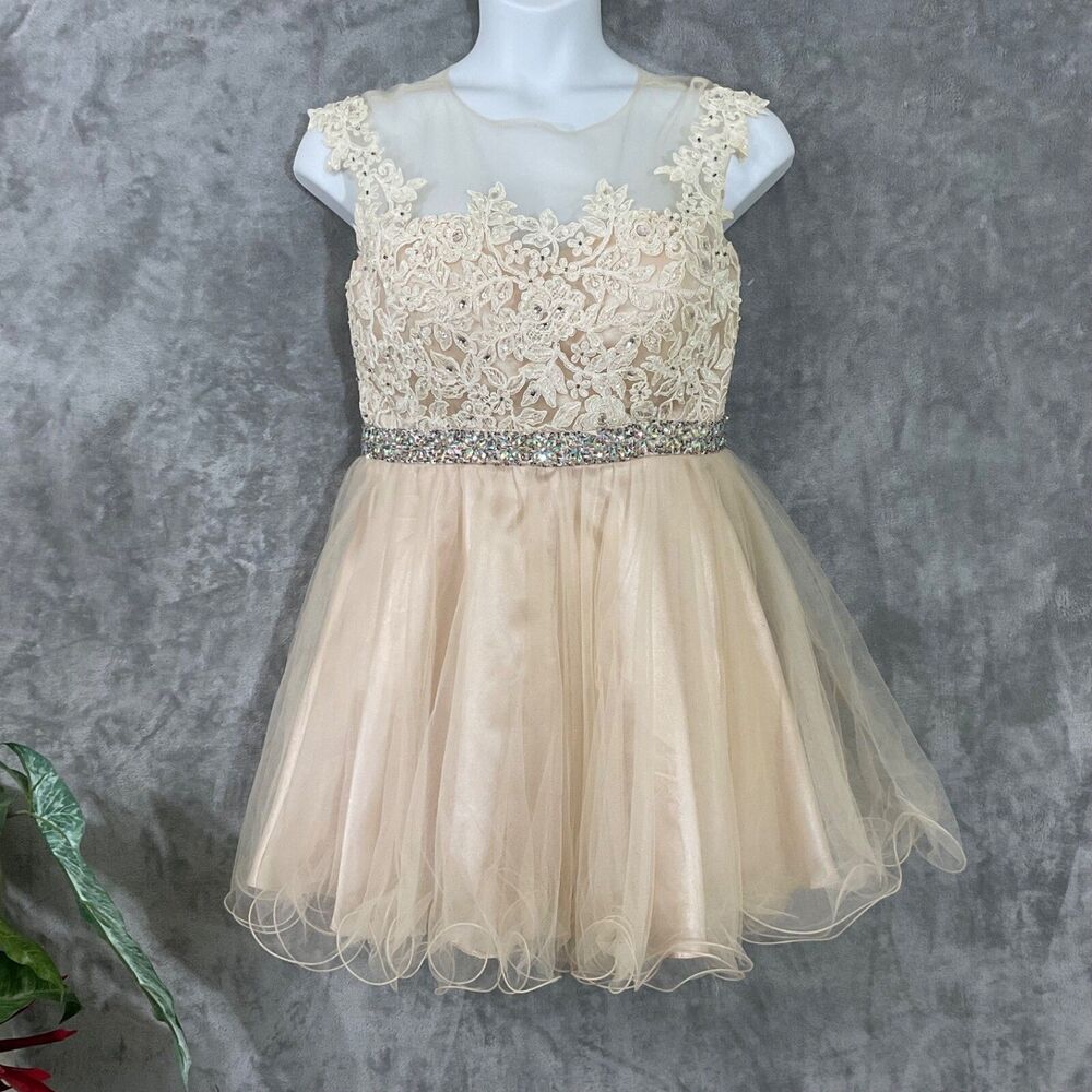 DANCING QUEEN Sequined Rhinestones short cocktail party Prom Dress XXL Ivory